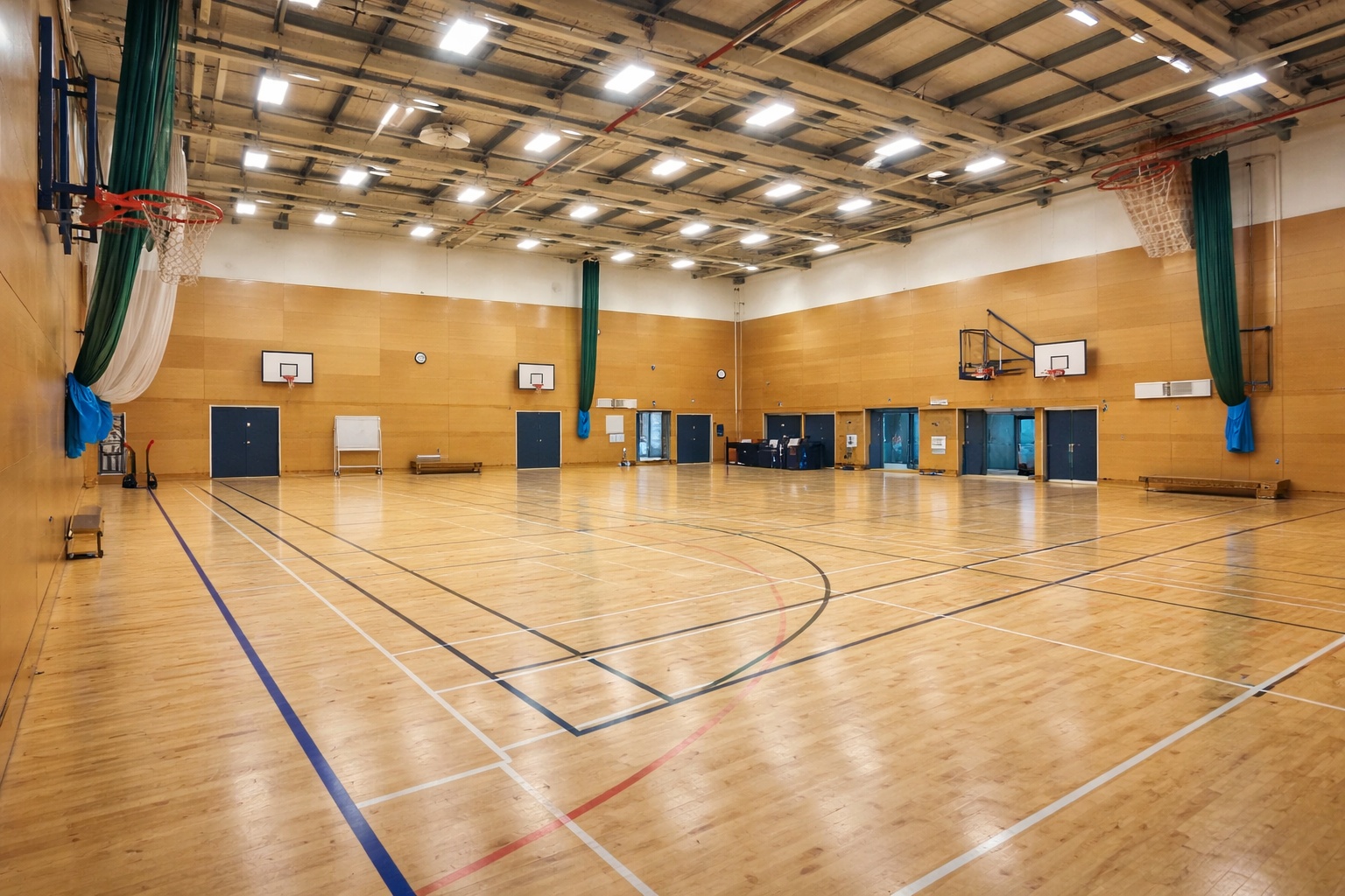 Indoor sports hall used for winter rounders training